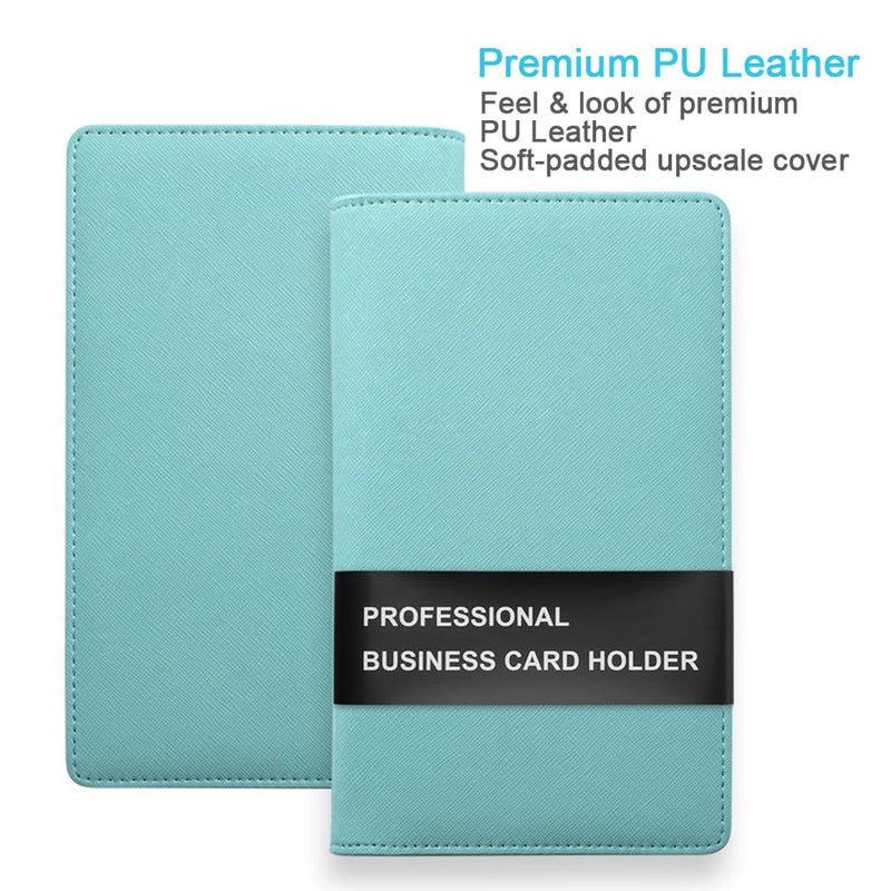Sooez Leather Professional Business Card Book Holder Organizer, 240 Capacity Credit Card Booklet, PU Name Cards Holder Storage File for Men Women, Mint Green - Image 2